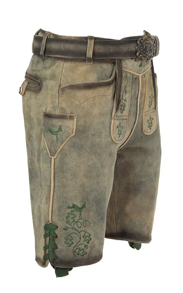 Lederhose 7646 mit Gürtel, grau/beige