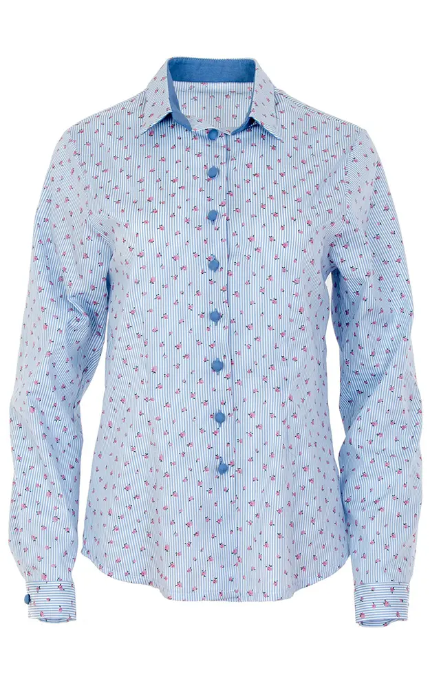 Trachtenbluse Frieda, hellblau/weiß gestreift