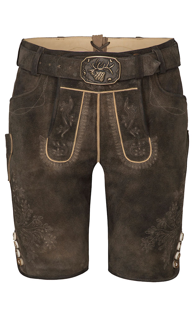 Lederhose Eggenfeld mit Gürtel, dunkelbraun