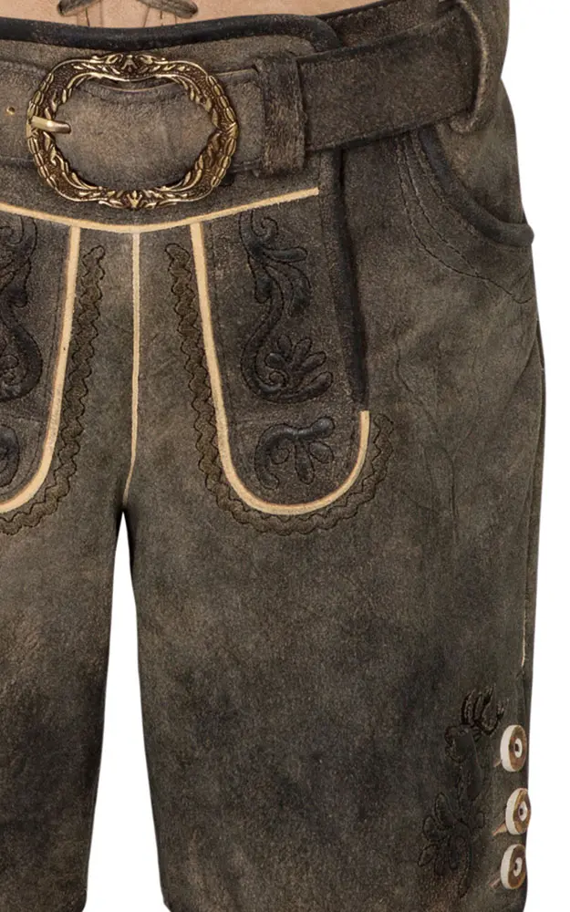 Kinder-Lederhose Achill mit Träger/Gürtel, espresso