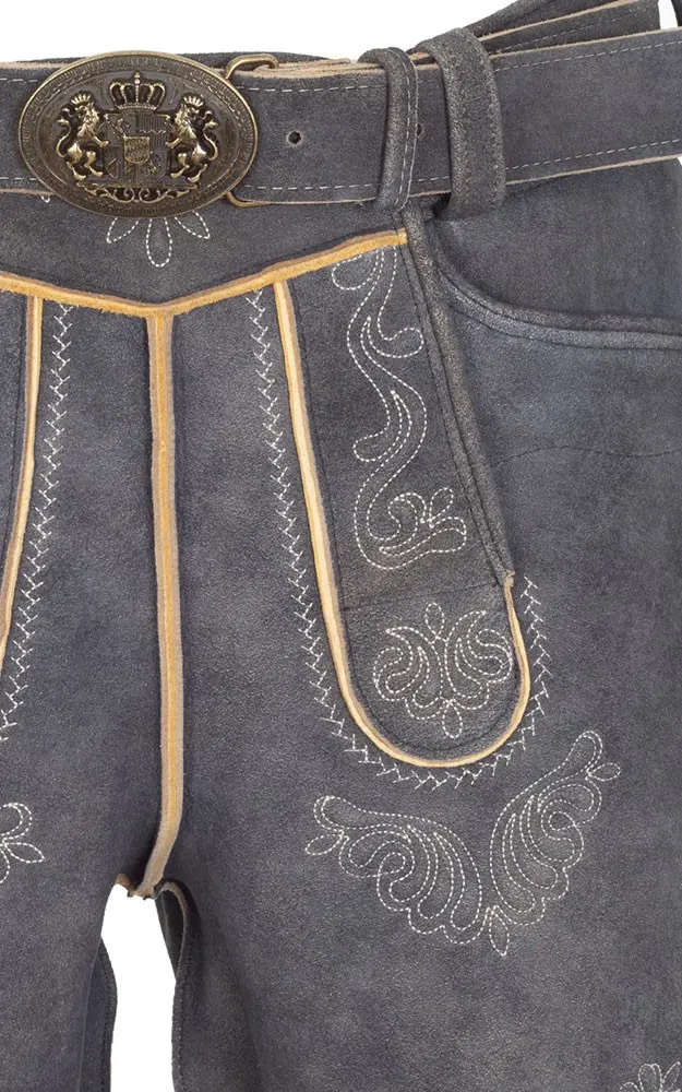 Hirschlederhose Hubert mit Gürtel, anthrazit