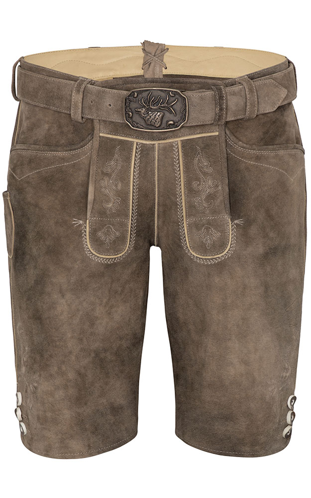 Lederhose Rampoldi mit Gürtel, schotter