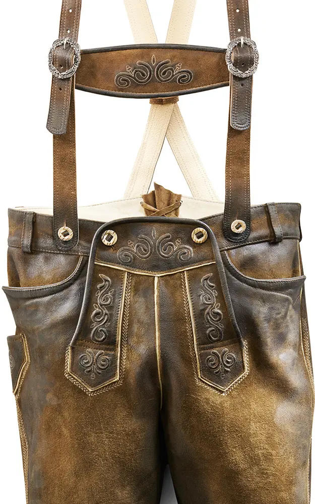 Lederhose Jakob mit Träger, braun antik