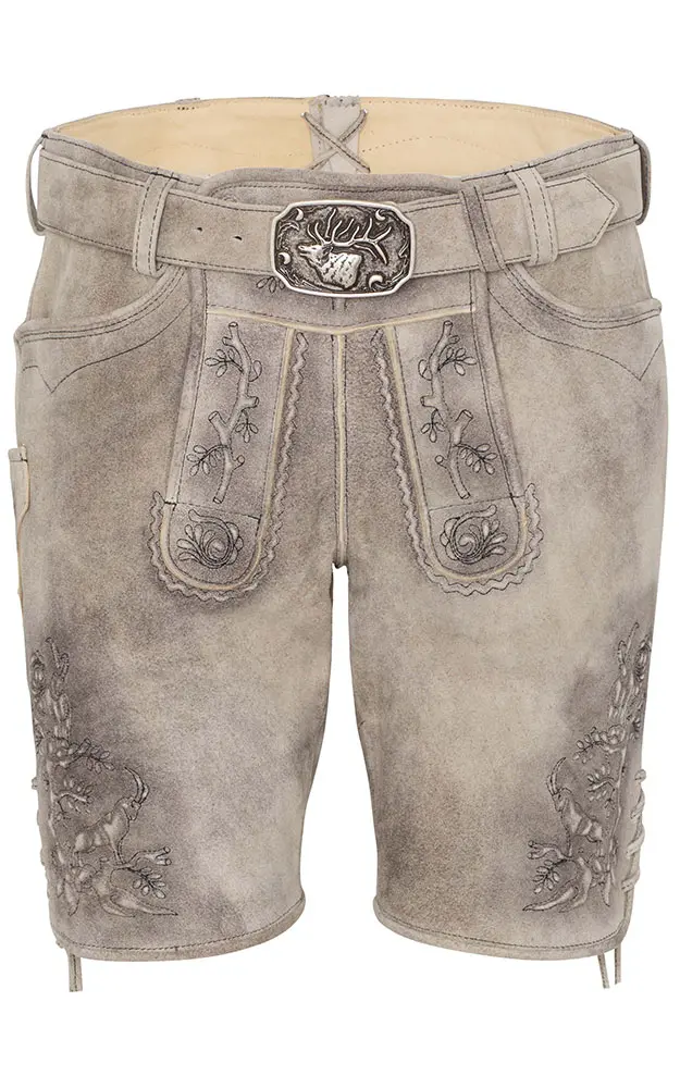Lederhose Petersberg mit Gürtel, grau