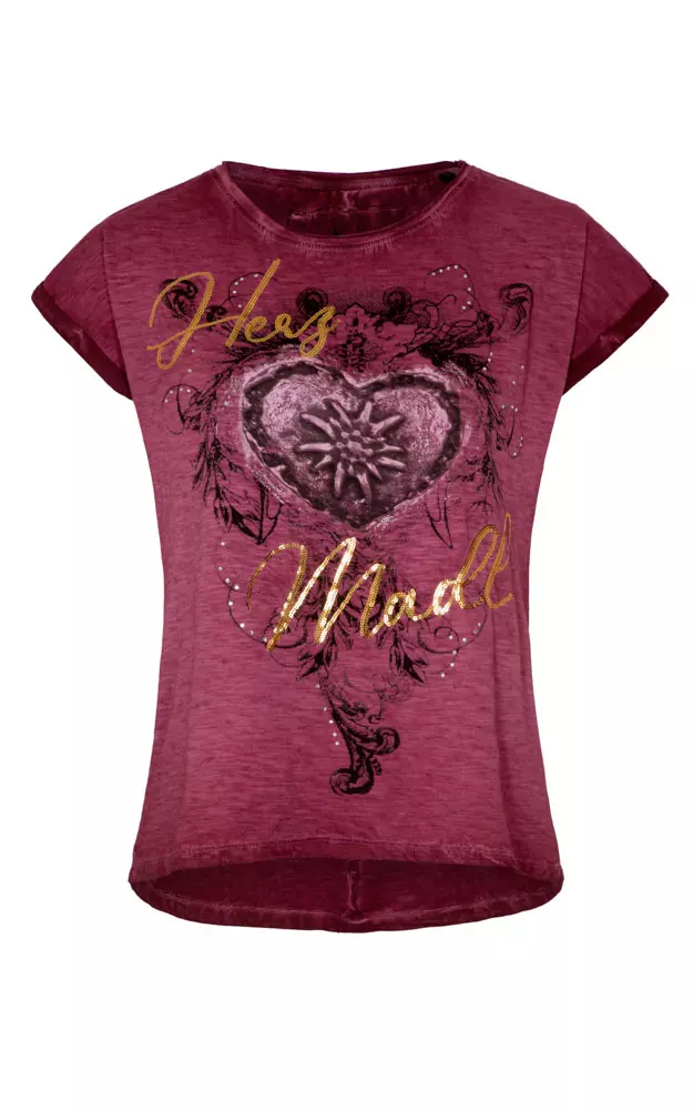 Damen-Shirt Herz Madl, weinrot