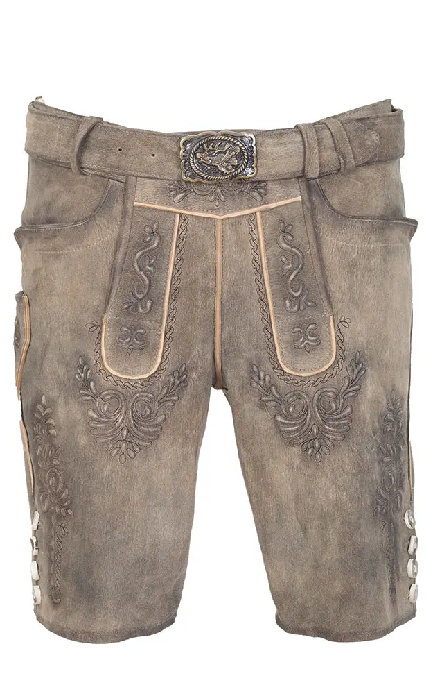 Lederhose Wernhart, mit Gürtel, marmor