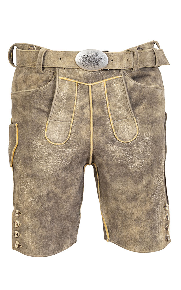 Lederhose Karl mit Gürtel, sandstein antik