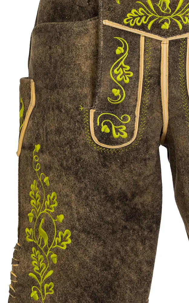 Hirschlederhose Ludwig ohne Träger, stein antik