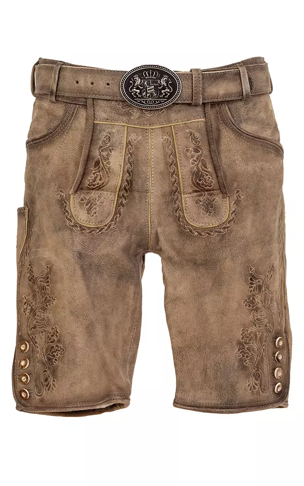 Lederhose Horn mit Gürtel, marmor