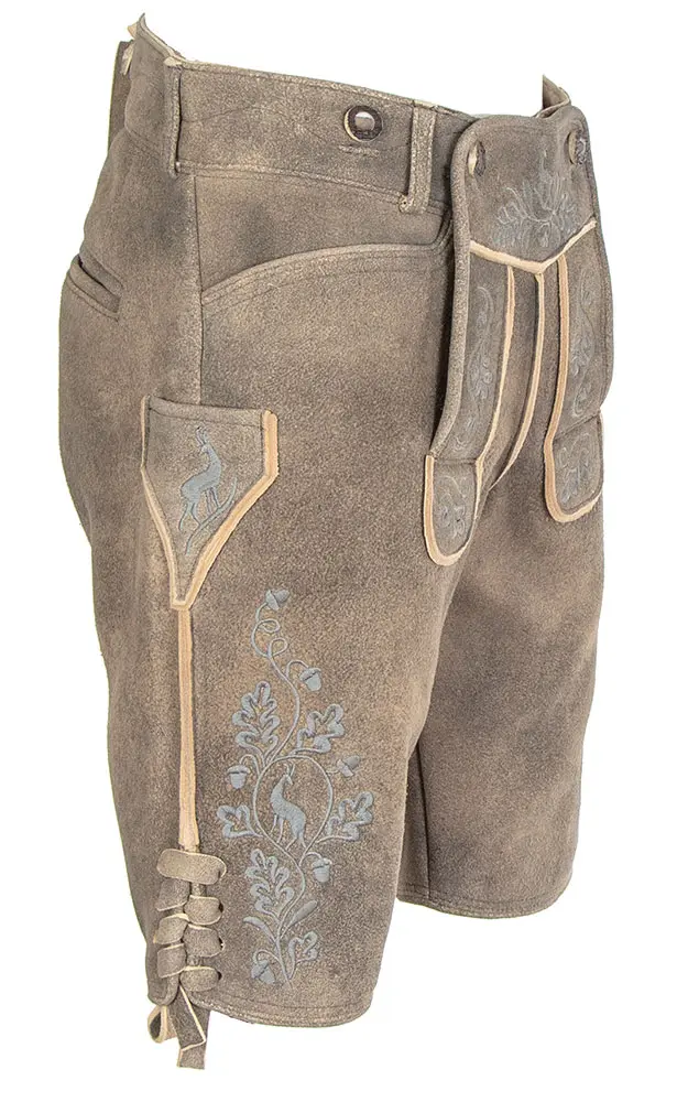 Hirschlederhose Ludwig ohne Träger, grau/silber