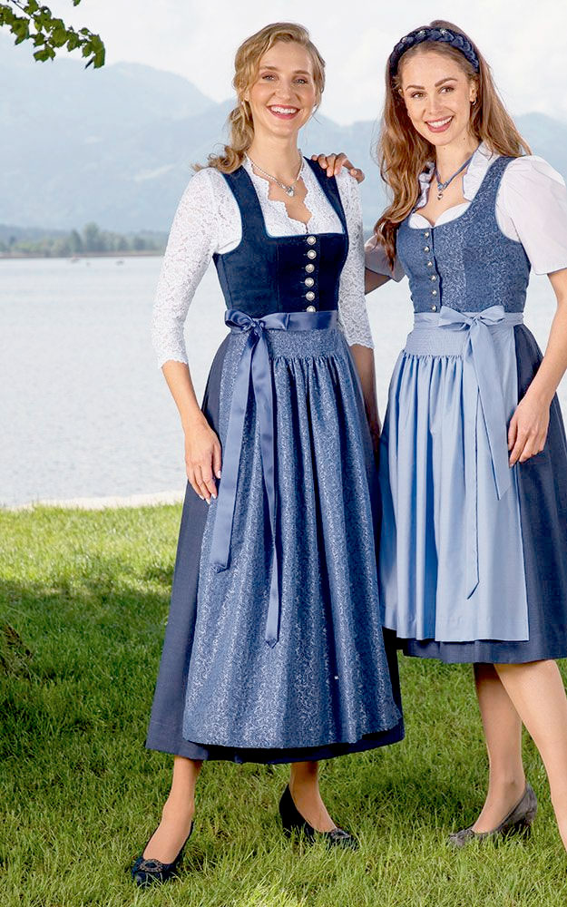 Blusendirndl Isargau Samt blau, ohne Schürze