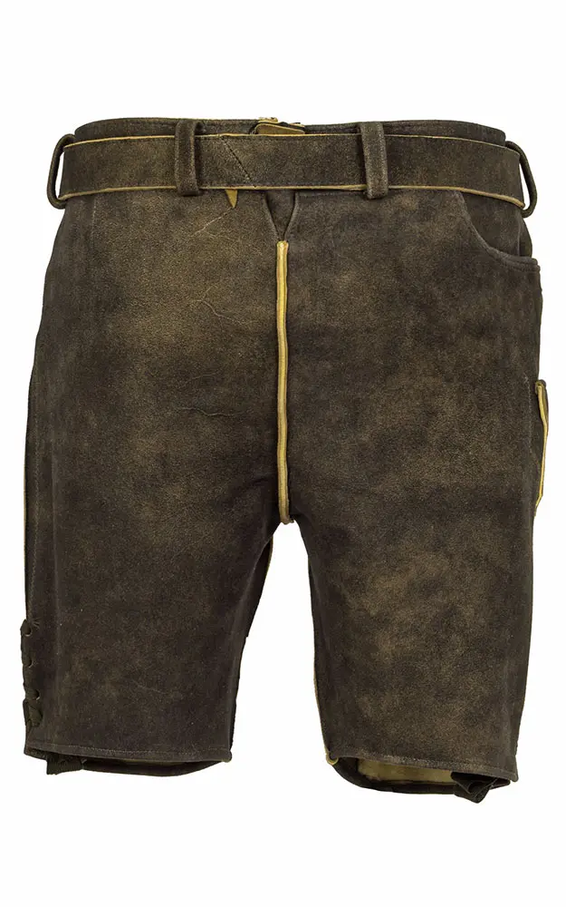 Hirschlederhose Spitzbua-RE mit Gürtel, Espresso