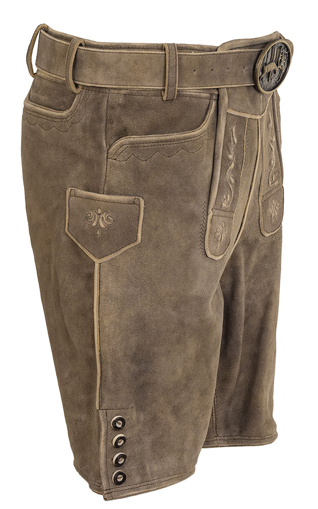 Lederhose Roman mit Gürtel, khaki