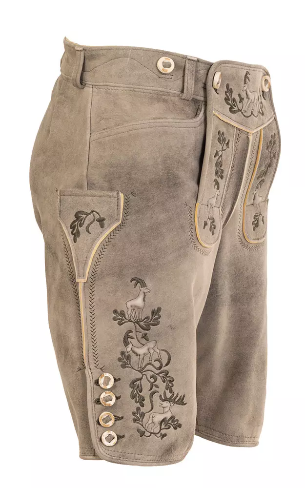 Lederhose Wildleben ohne Träger, graubeige/oliv