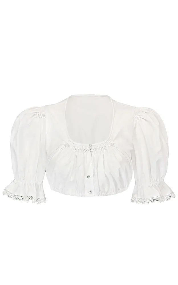 Dirndlbluse Alma, weiß Waffelsmok