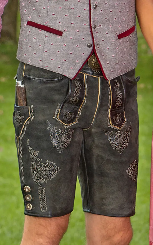 Lederhose Jonathan mit Gürtel, rauch antik