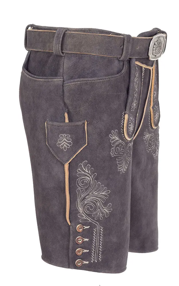 Hirschlederhose Göll mit Gürtel, graphit