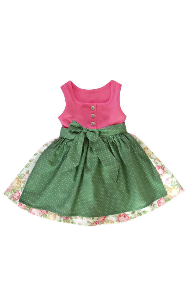Baby-Dirndl Alma mit Schürze, pink/grün
