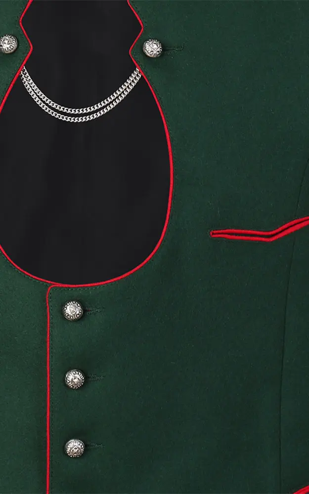 Weste Karl 3, moosgrün mit Schwalbentasche rot