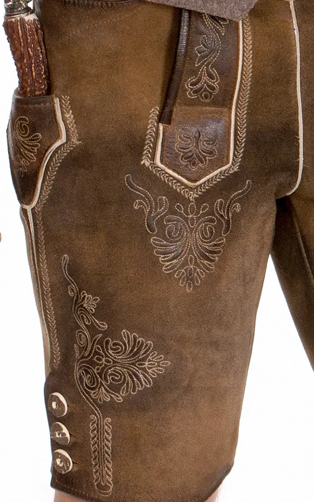 Lederhose Bertl mit Gürtel, antikbraun