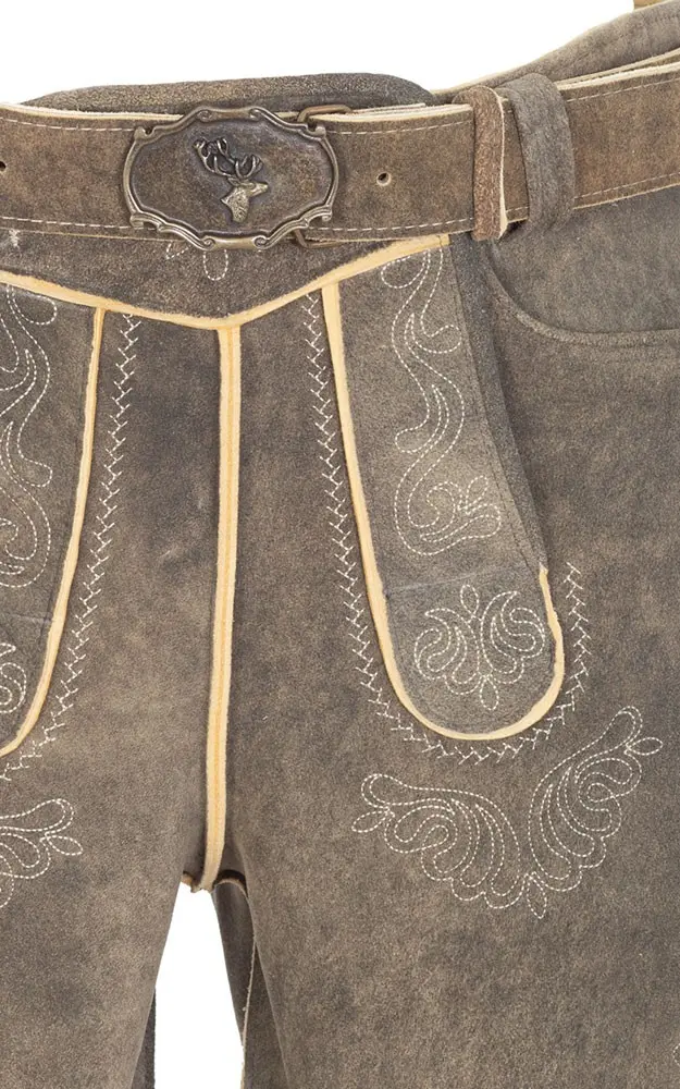 Hirschlederhose Hubert 3 mit Gürtel, altbraun