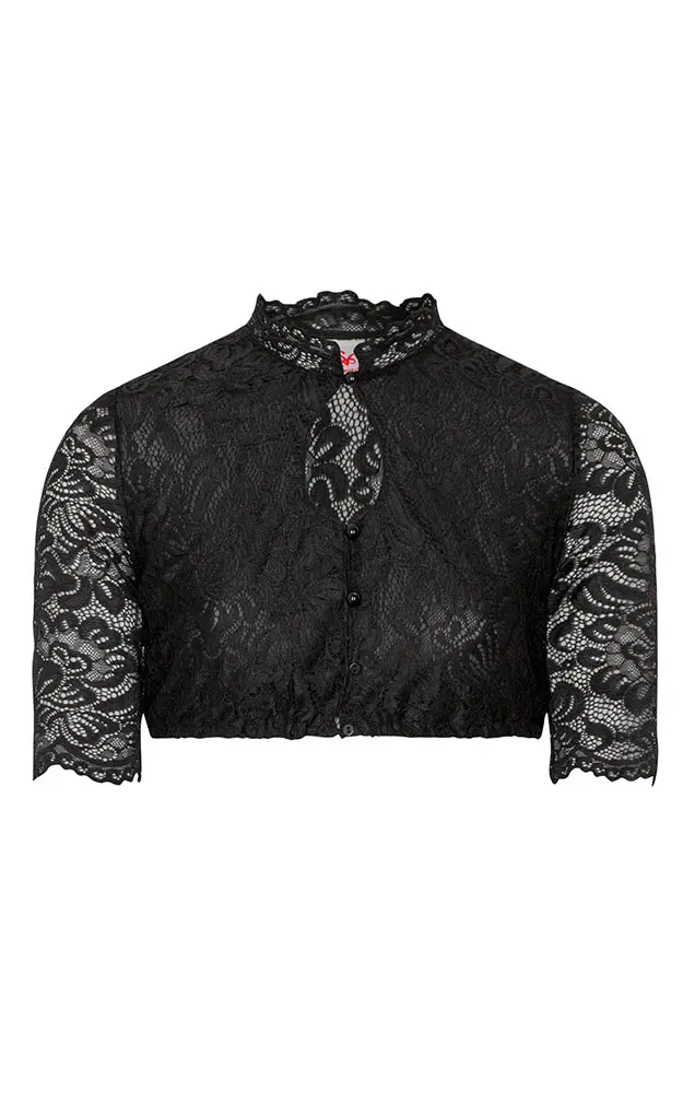 Dirndlbluse Amerika, schwarz Spitzenarm