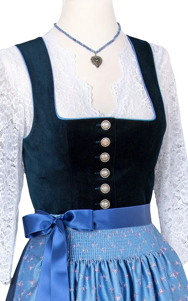 Blusendirndl Isargau Samt blau, ohne Schürze