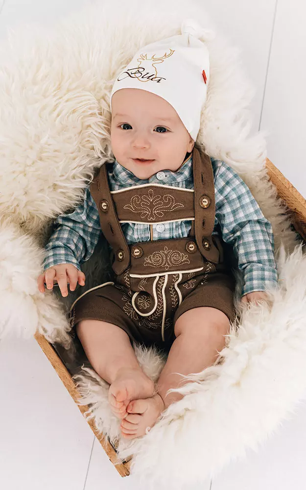 Baby-Stoff-Lederhose Bopser, mittelbraun