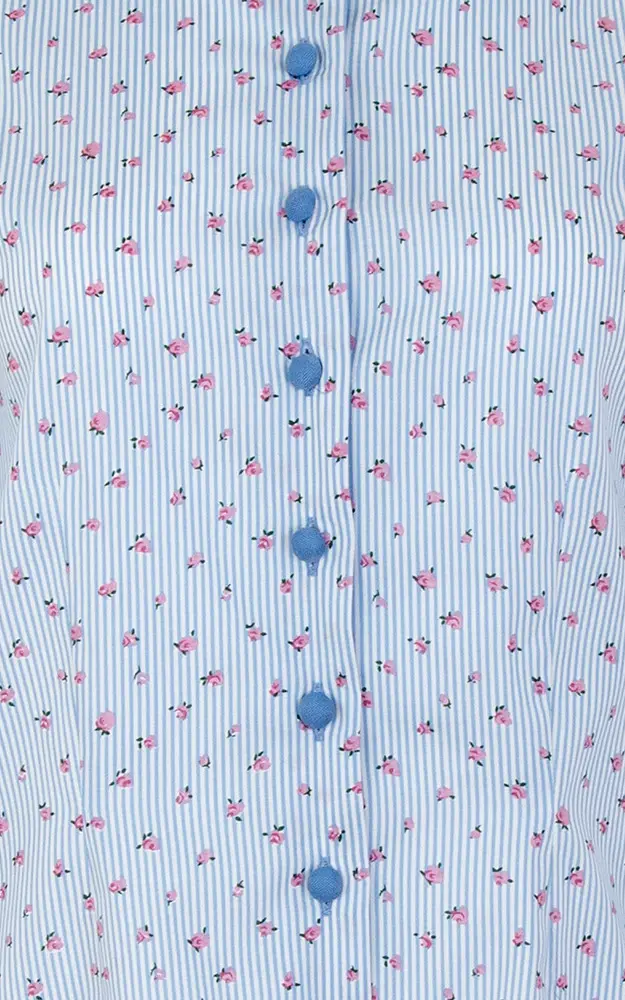 Trachtenbluse Frieda, hellblau/weiß gestreift