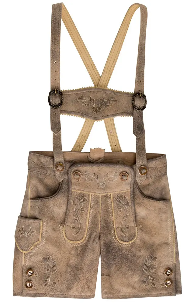 Kinder-Lederhose Nias mit Träger/Gürtel, grau/beige