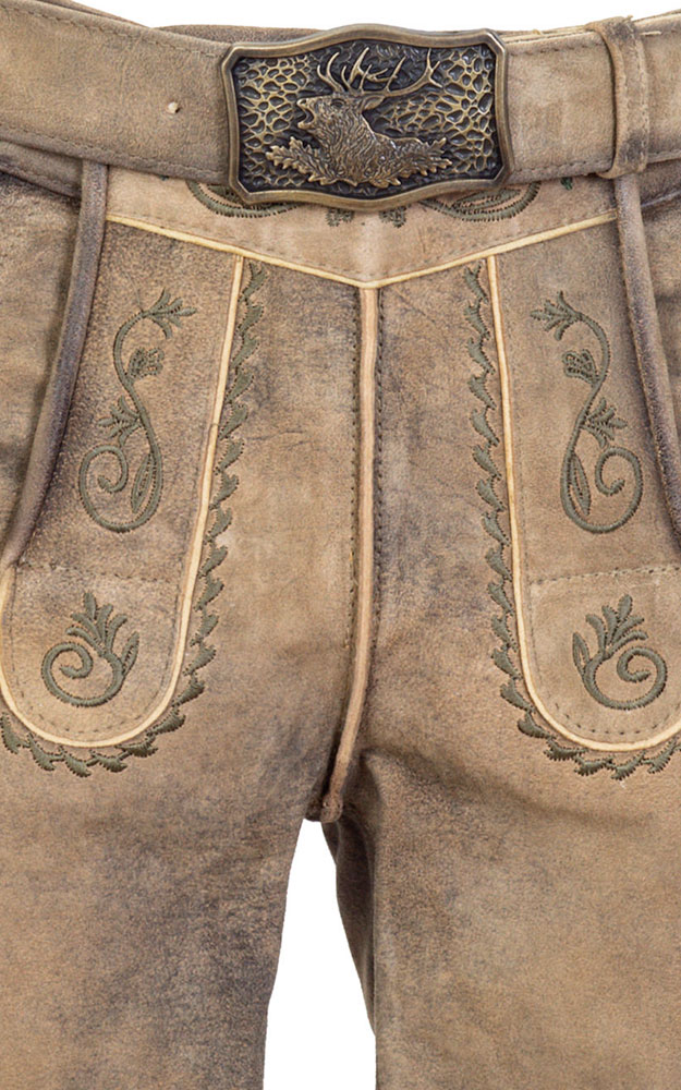 Lederhose Werner mit Gürtel, kieselbeige