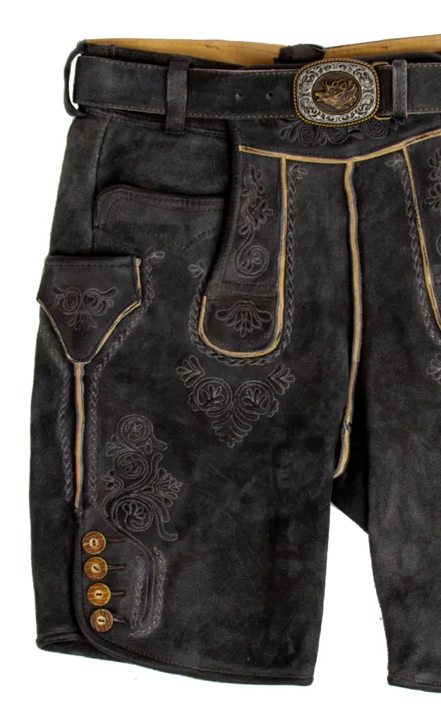 Lederhose Stocksee mit Gürtel, kohle