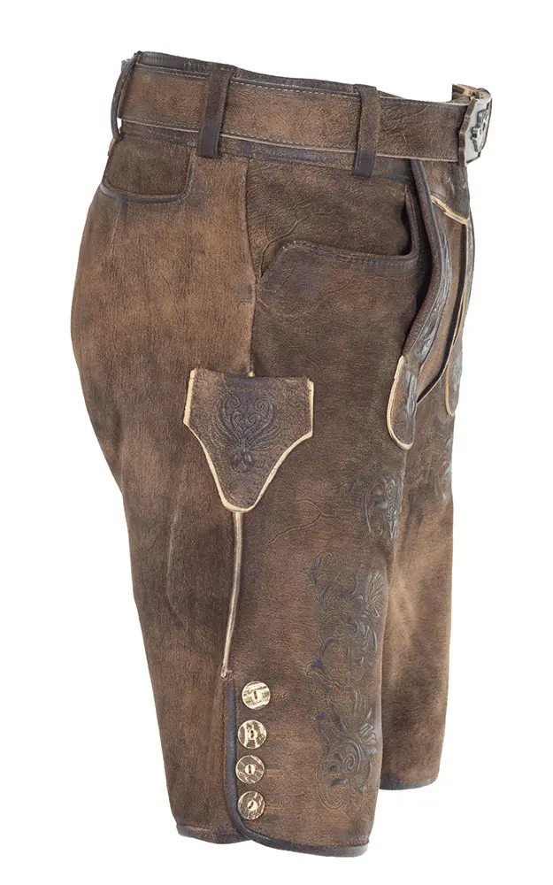Lederhose Inntal mit Gürtel, dunkelbraun