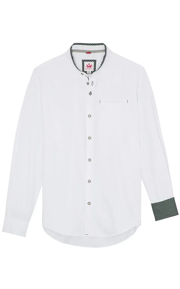 Hemd Greiling SK, weiß/dgrün - Slim fit