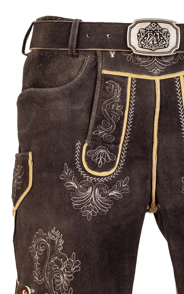 Hirschlederhose Jenner mit Gürtel, grau antik