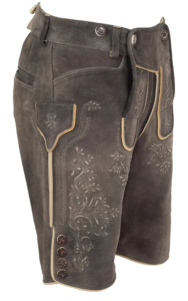 Lederhose Kaiser ohne Träger, altgrau/natur