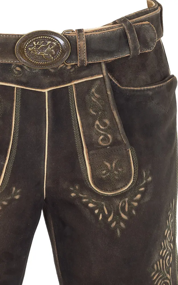 Lederhose Vitto mit Gürtel, dunkelbraun