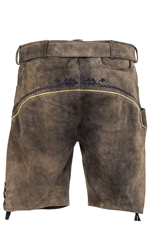 Lederhose Gottfried mit Gürtel, magma/blau