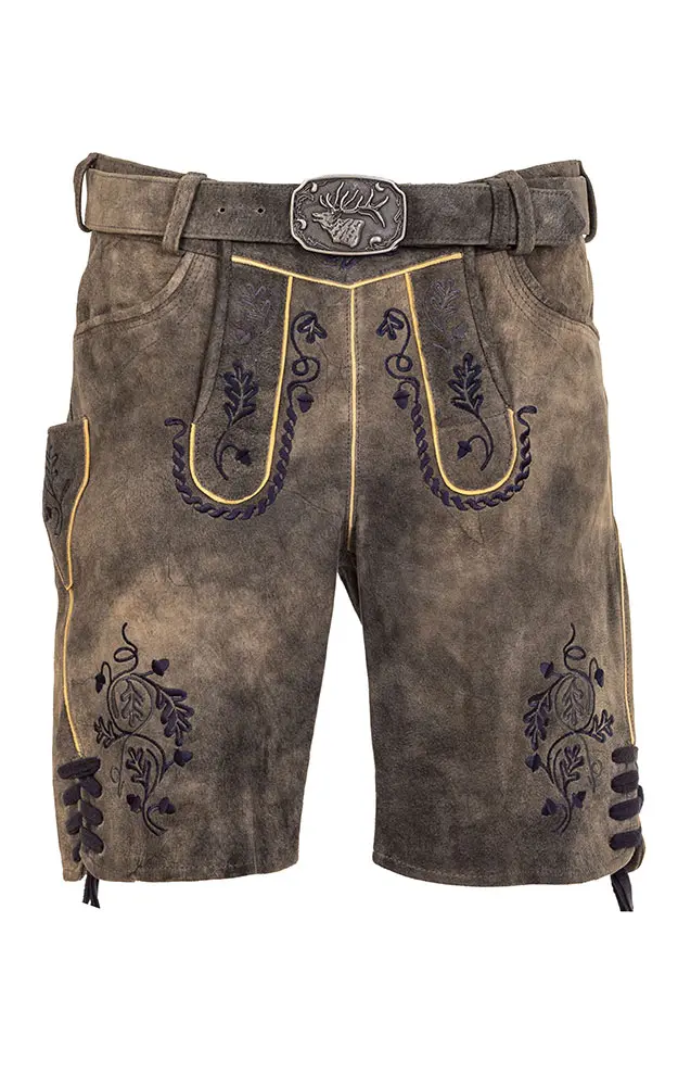 Lederhose Gottfried mit Gürtel, magma/blau