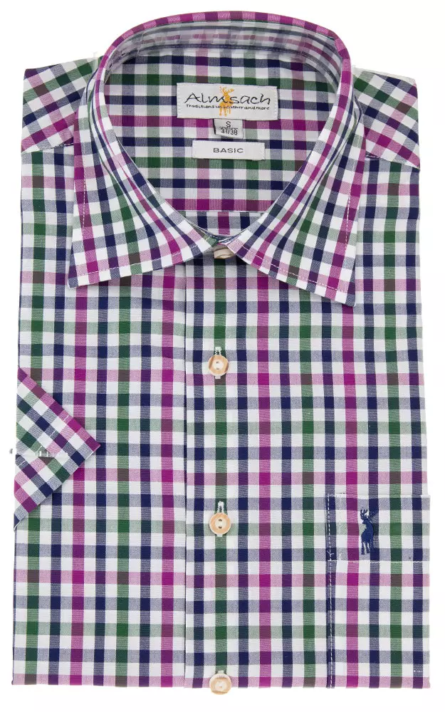 Hemd HE 553, # beere/tanne Kurzarm