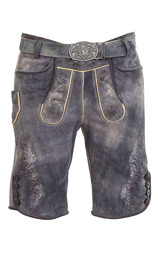 Lederhose Eissee mit Gürtel, grau