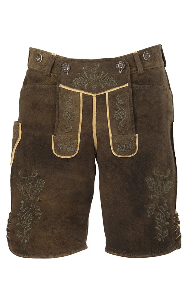 Hirschlederhose Hirschruf ohne Träger, schwarz/oliv