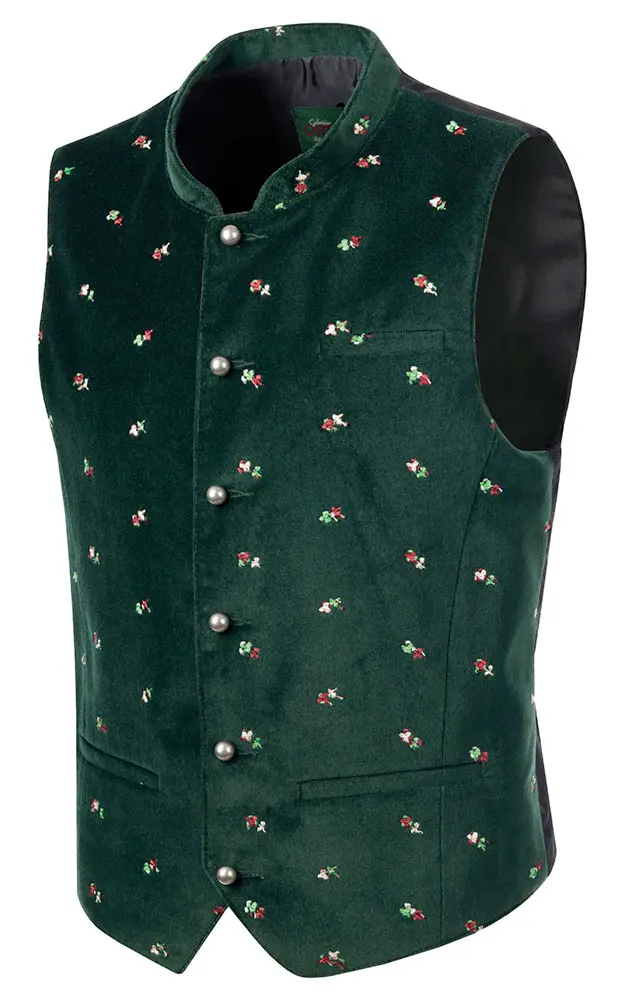Kinderweste Samt bestickt, tannengrün