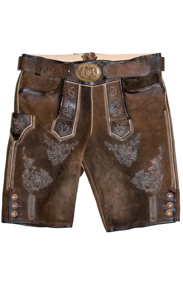 Lederhose Hubertus mit Gürtel, nuss Antik