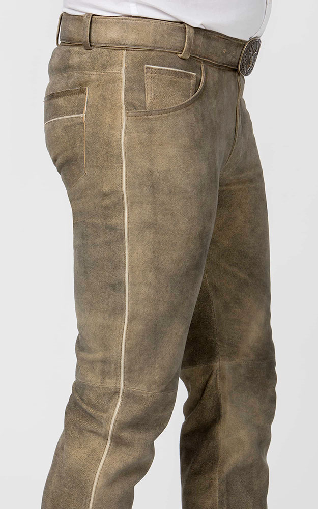 Lederhose Marlon mit Gürtel, braun gespeckt