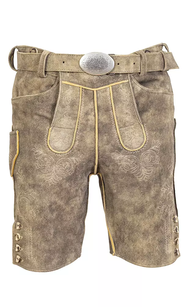 Lederhose Karl mit Gürtel, sandstein antik