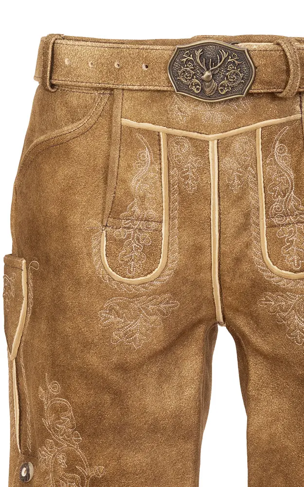 Hirschlederhose 7733 mit Gürtel, braun