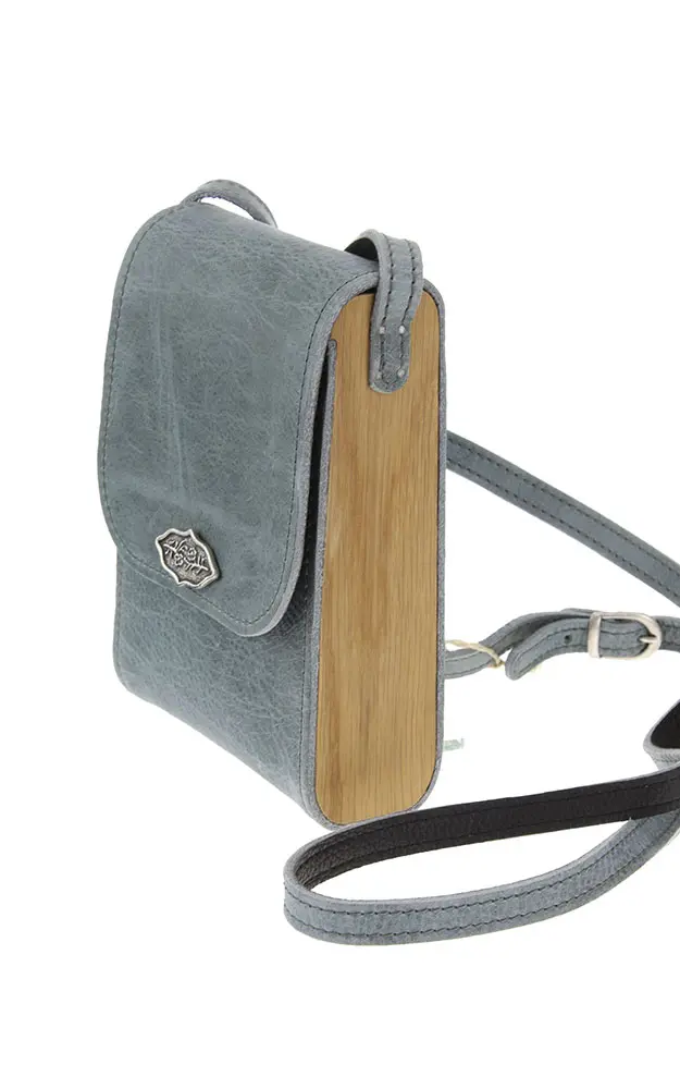 Tasche Leder/Holz 05812, marine
