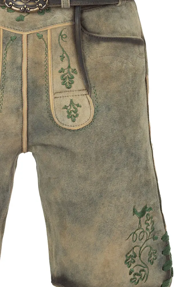 Lederhose 7646 mit Gürtel, grau/beige