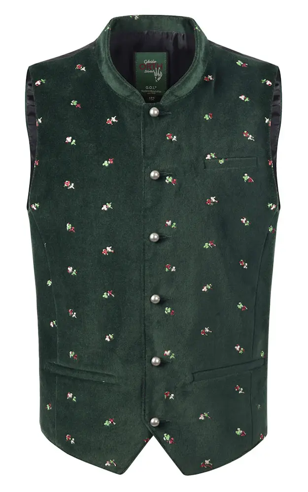Kinderweste Samt bestickt, tannengrün